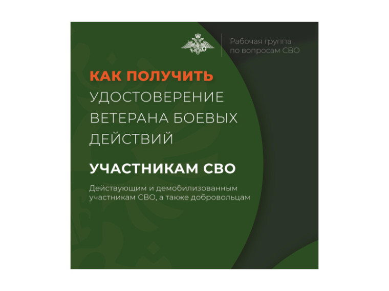 Удостоверение ветерана боевых действий могут оформить участники СВО: военнослужащие, мобилизованные, добровольцы.