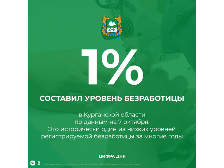 Уровень безработицы в Курганской области снизился до 1%.