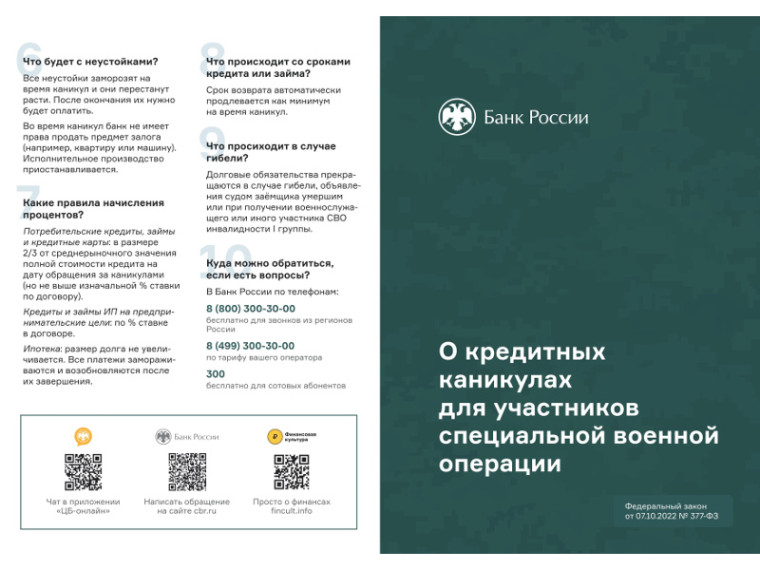 О кредитных каникулах для участников специальной военной операции. О кредитных каникулах для участников специальной военной операции.