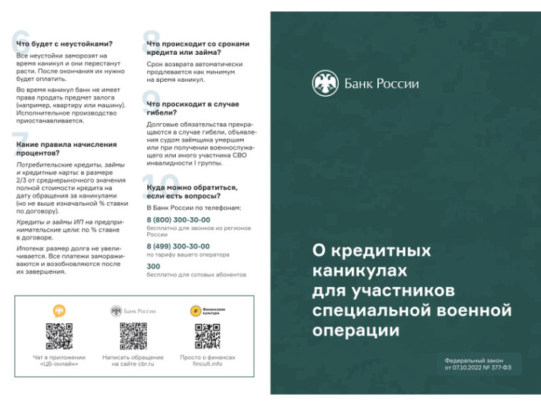 О кредитных каникулах для участников специальной военной операции.